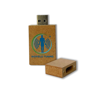 An image of a Biofield Tuning sound healing eco friendly USB Flash Drive with company logo.