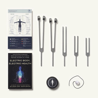 Toolkit containing Biofield Tuning Fork Set, book, and anatomy map