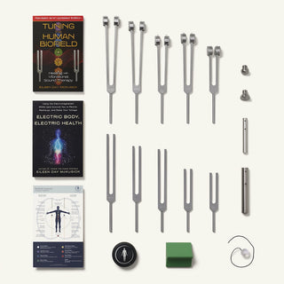 Complete Biofield Tuning Fork Set with tuning forks, books, anatomy map, and more