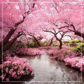 Flowering trees over a river 