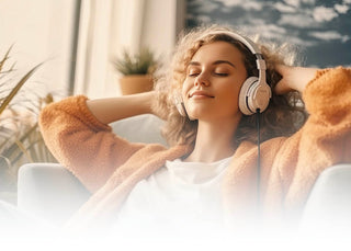 women relaxes with self care Biofield Tuning audio session