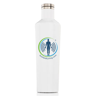 An image of a Biofield Tuning sound healing water bottle with the company logo.